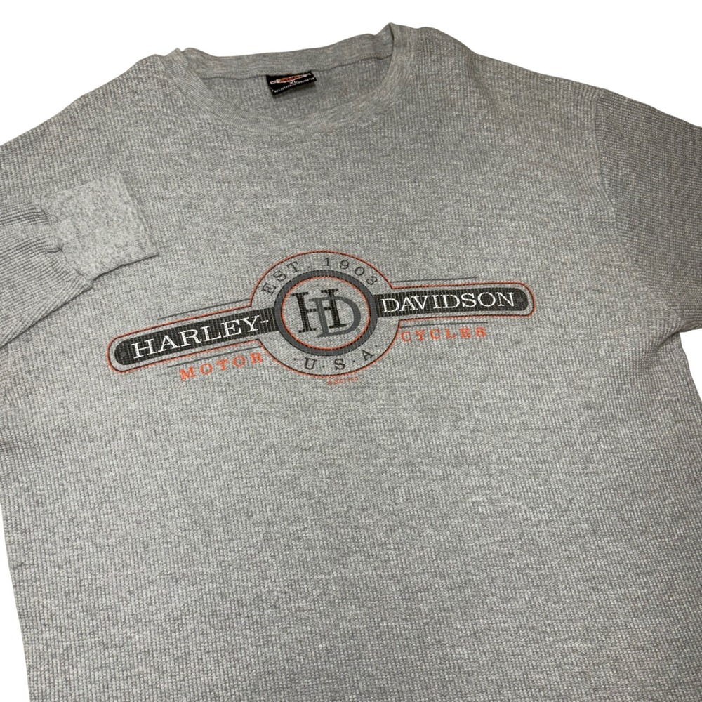Harley Davidson Long Sleeve Thermal Shirt Gray EST 1903‎ Logo Size XL USA Made